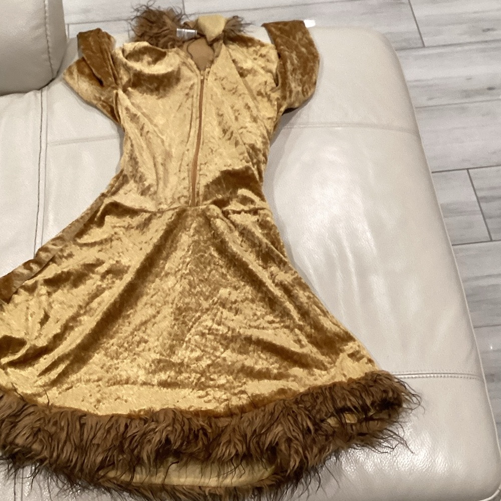 Girls Velvet Gold Dress with Faux Fur Trim Halloween